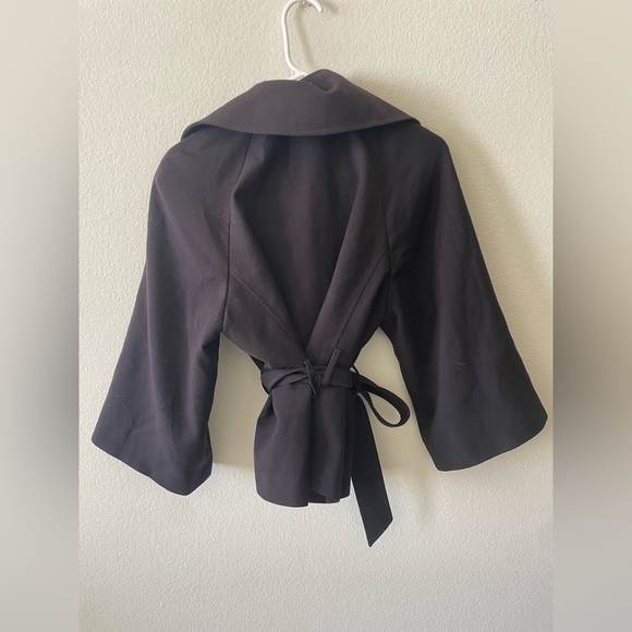 Tahari ASL black petite button up pea coat with tie and collar - Picture 3 of 3